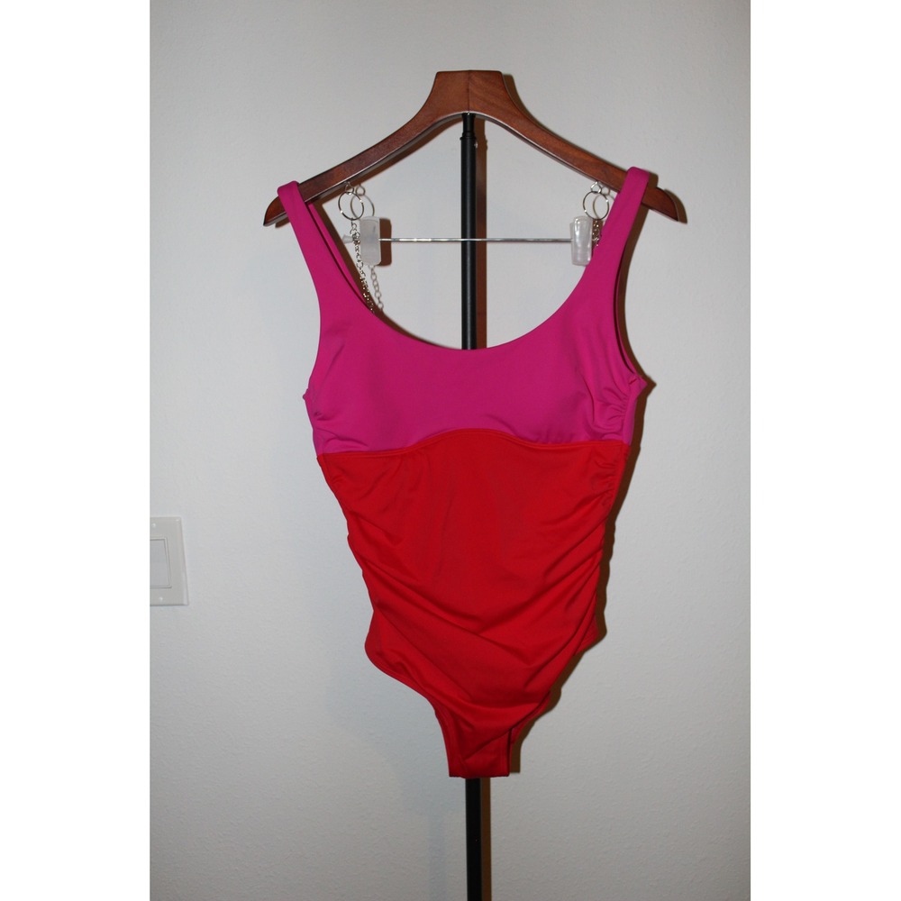 Boden Pink Red Colorblock Ruched One Piece Swimsuit S0119 US 8‎ UK 12